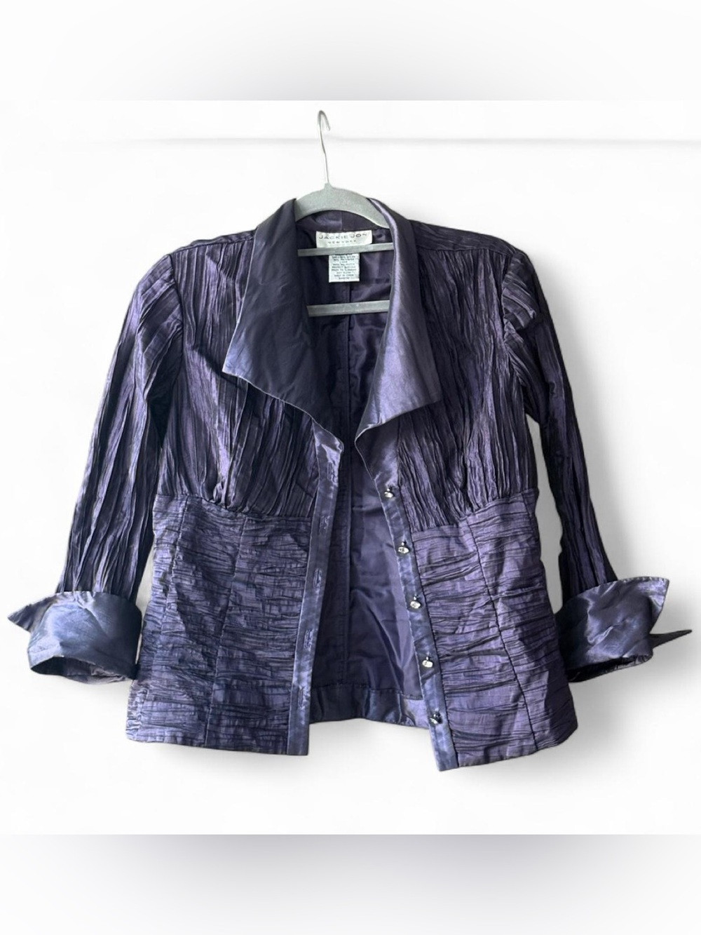 Vintage Jackie Jon Purple Crinkle Fabric Button Up Blouse Shirt Size 6